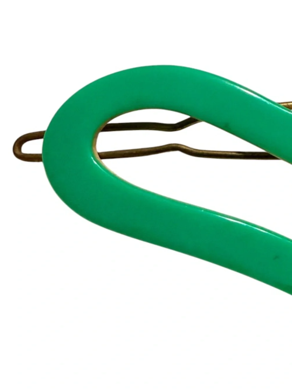 1960’s Extra Wide French Barretre in a Heart Shape, Kelley Green, 2.6” Wide!